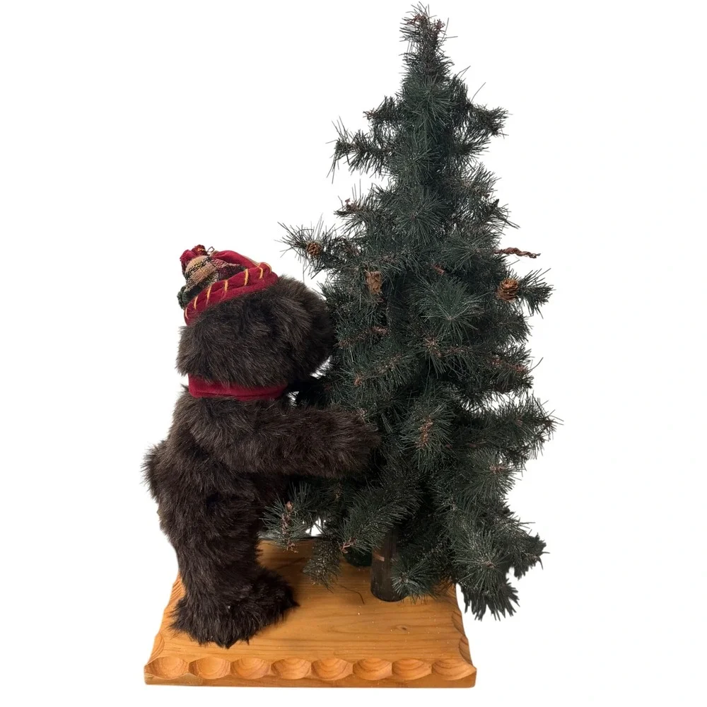 Vtg Dan Dee Bear Hugging Christmas Holiday Tree Decor On Wood Base Large Lg 28in